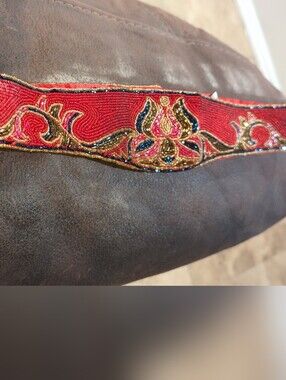 La Regale Red Embroidered Beaded Waist Belt with Gold Accents